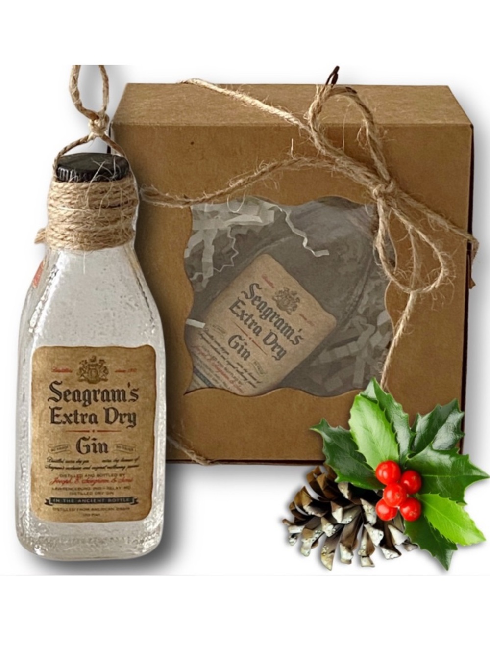 Seagram's Extra Dry Gin Artisan Vintage Glass Miniature Bottle Unique Ornament